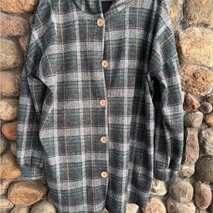 HEIMISH USA Plaid Hooded Tunic - Gray and Teal